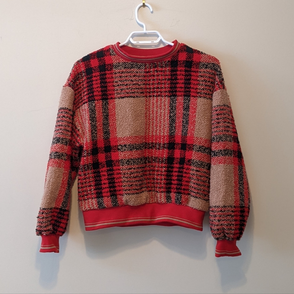 NWOT Lili Sidonio Comfy Red & Brown Plaid Sweater